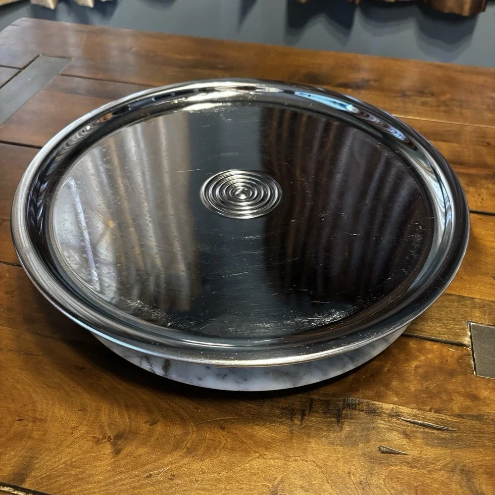 6pc VTG 60s MCM Kromex Chrome Glass Lazy Susan Serving Tray Lid ~ No Center Bowl